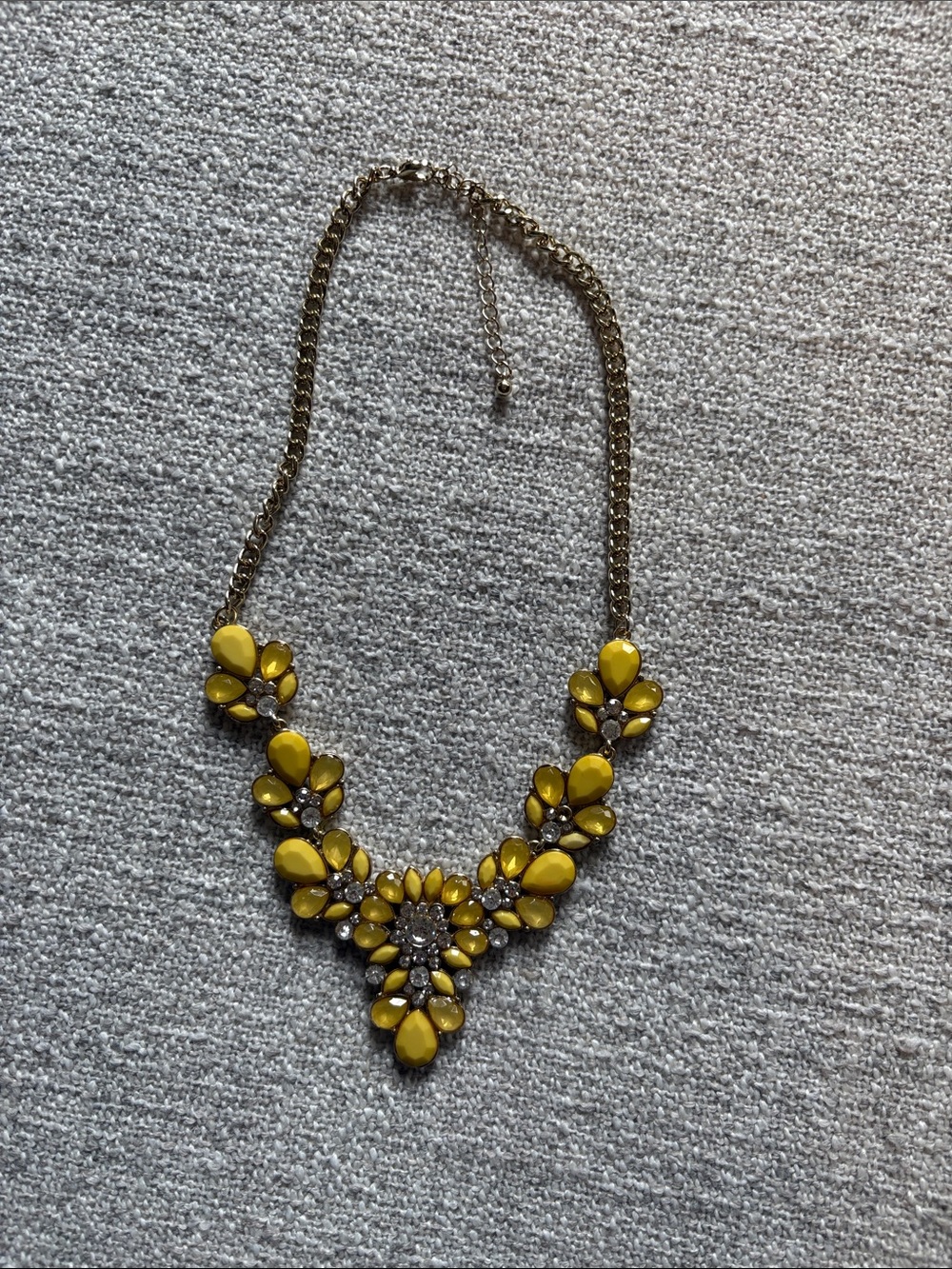 Womens Statement Yellow Floral Bib Necklace Gold Tone Adjustable Sparkling Stone